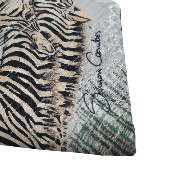 Simon Combes Art Zebra Safari Silk Tie Vintage Endangered Species 1995 Zoo Vet - Picture 2 of 6